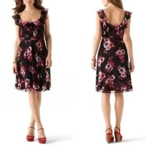 WHBM Black Floral Ruffle Midi Dress